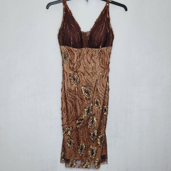 Sherry Haute Couture Beaded Sequin Mini Dress Size 6 - Picture 1 of 14